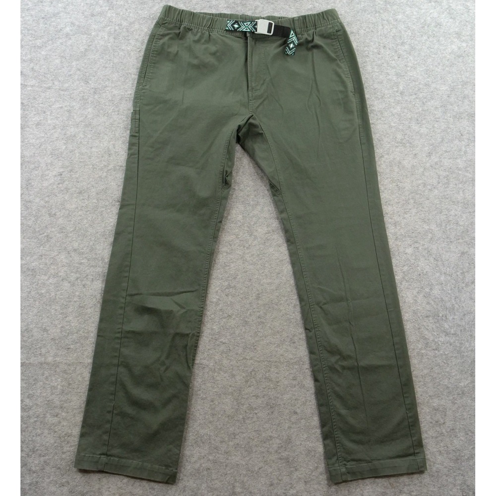 Kavu Pants Mens Large Green Climbing Casual Organic Cotton Belted Elastic Waist